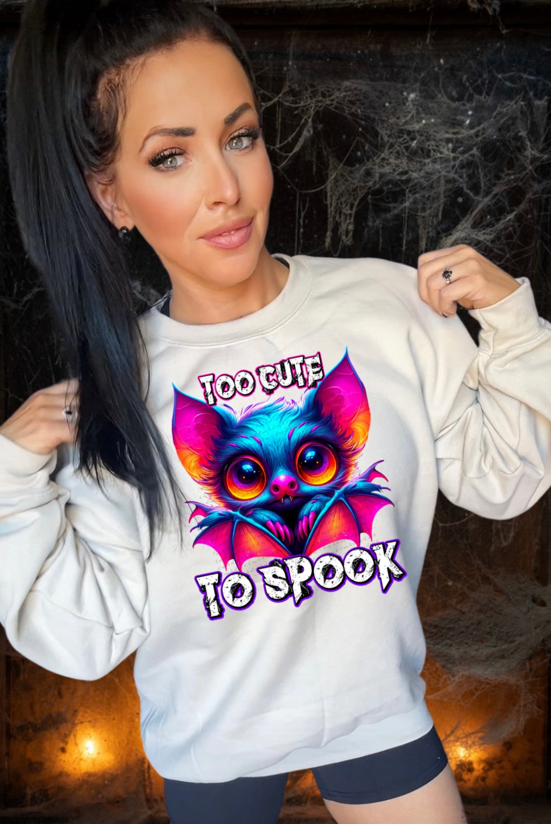 Too cute to spook colorful bat DTF transfer
