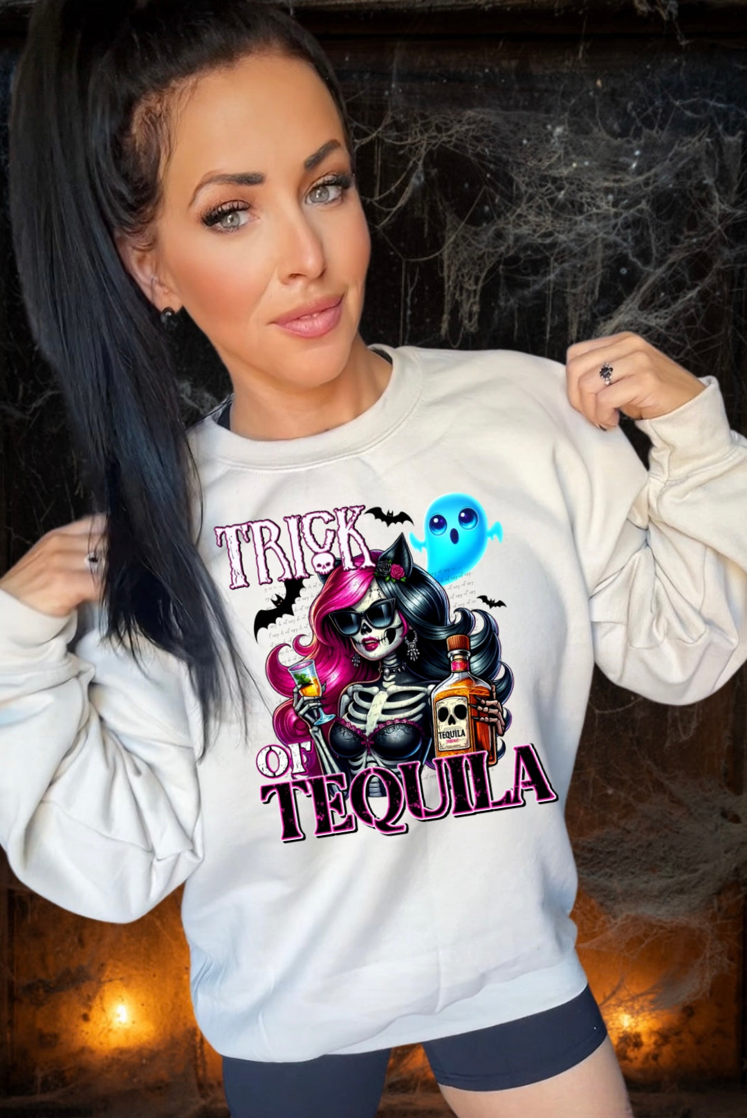 Trick or tequila skellie ghost DTF transfer