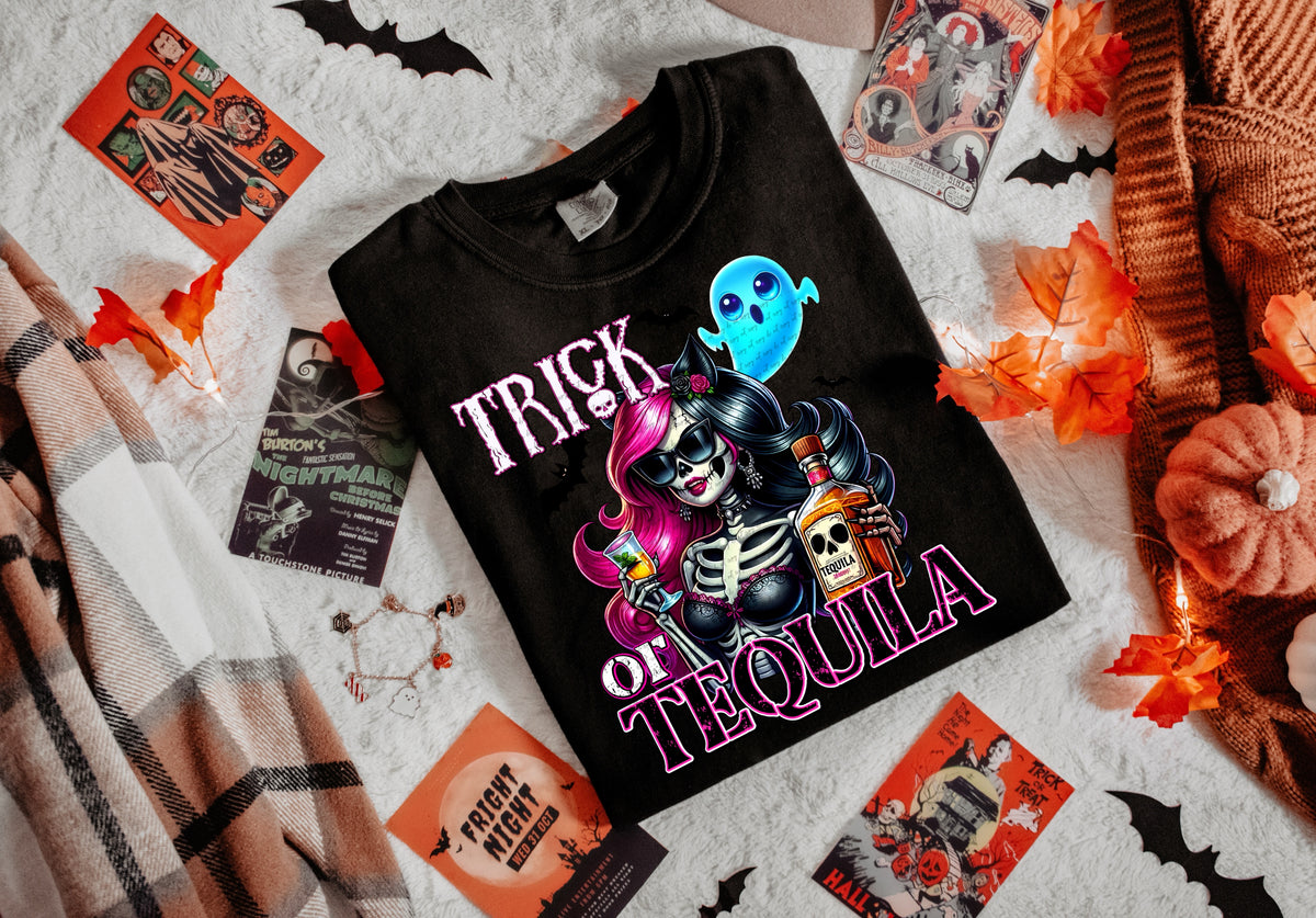 Trick or tequila skellie ghost DTF transfer