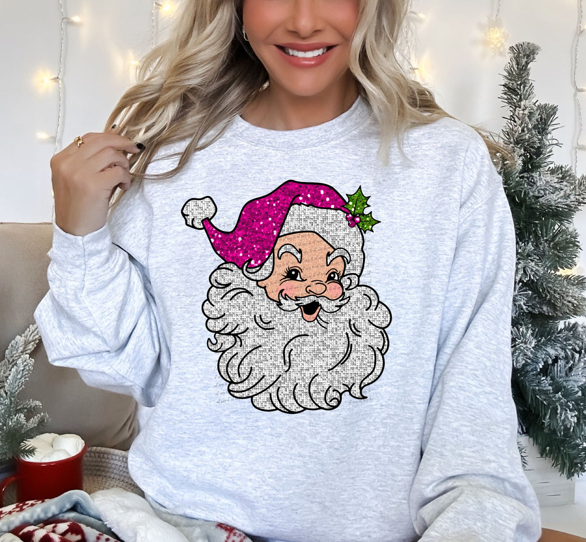 Santa pink hat sequins 45058 DTF transfers