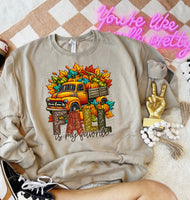 Fall is my favorite truck with pumkin and florals embroidery 45055 DTF transfer