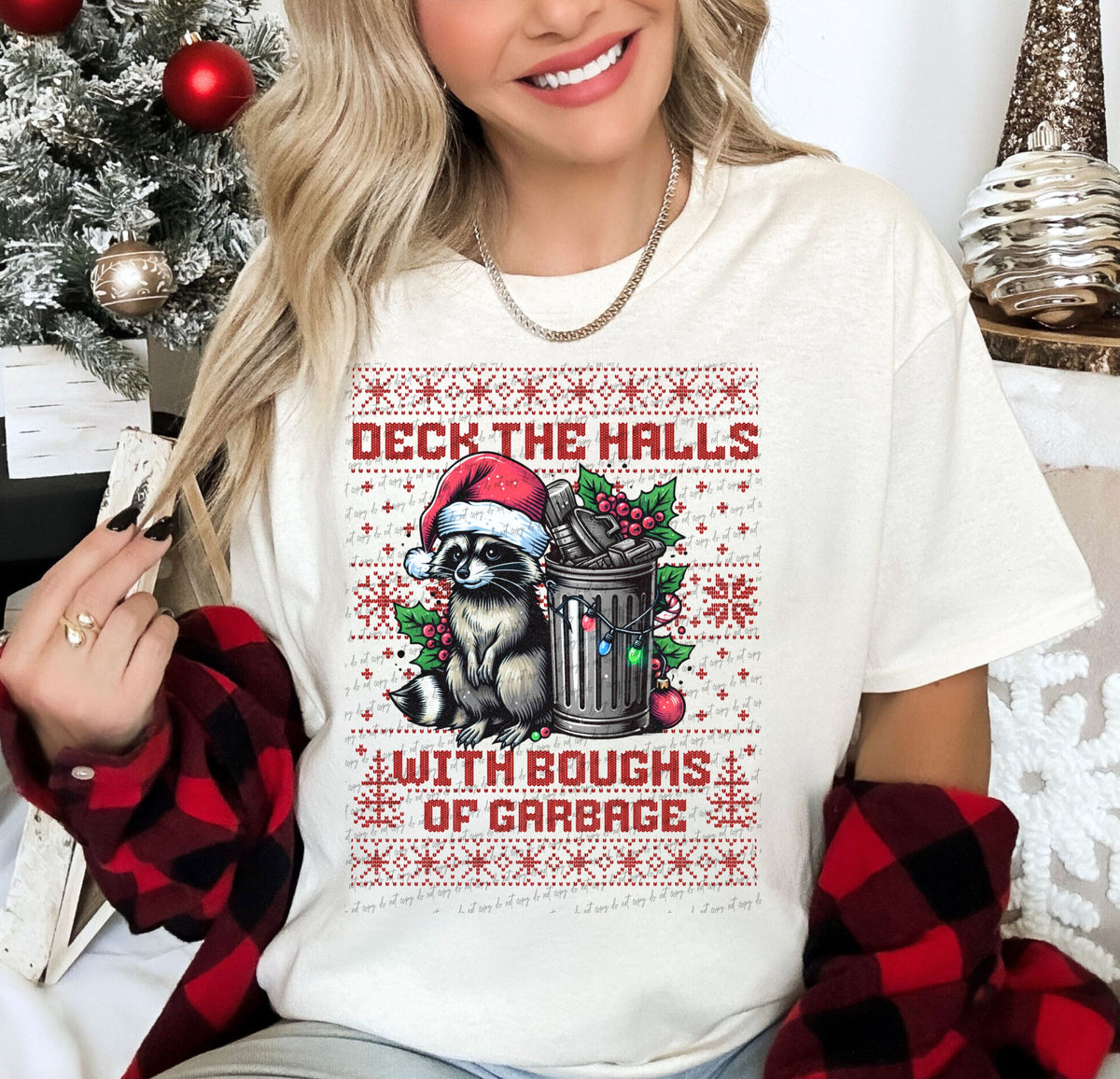Deck the halls with boughs of garbage racoon 45063 DTF transfers