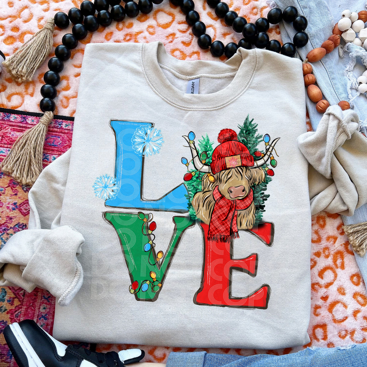 Love Christmas cow with lights 45762 DTF TRANSFER