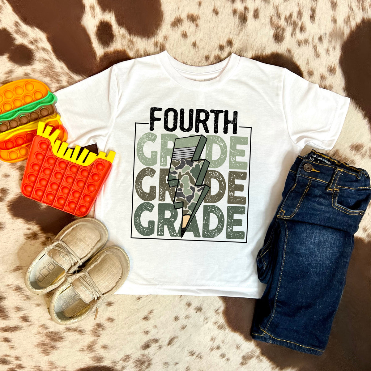 Fourth grade stacked camo DTF transfer