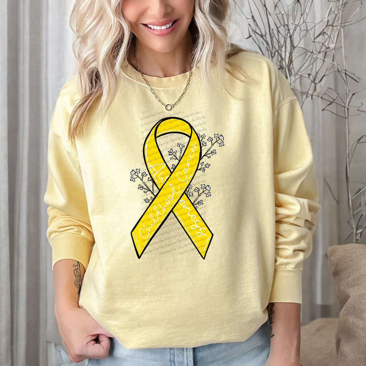 Childhood cancer awareness (ribbon with baby breath flowers) 9384 DTF TRANSFERS