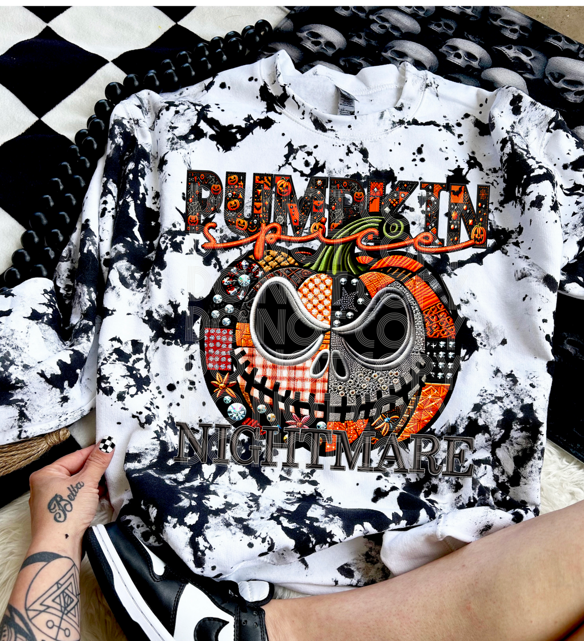 Pumpkin spice nightmare Jack embroidery pumpkin halloween colors DTF transfer