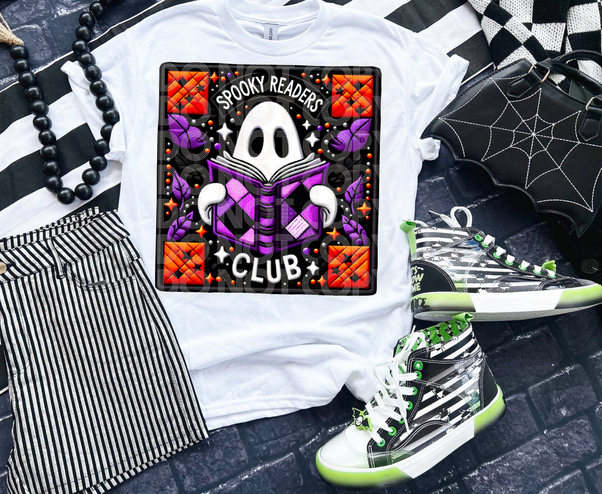 Spooky readers club ghost purple black book retangle  DTF transfer