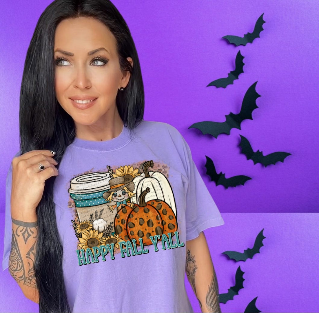 Happy fall y'all cup scare crow pumpkins DTF transfer