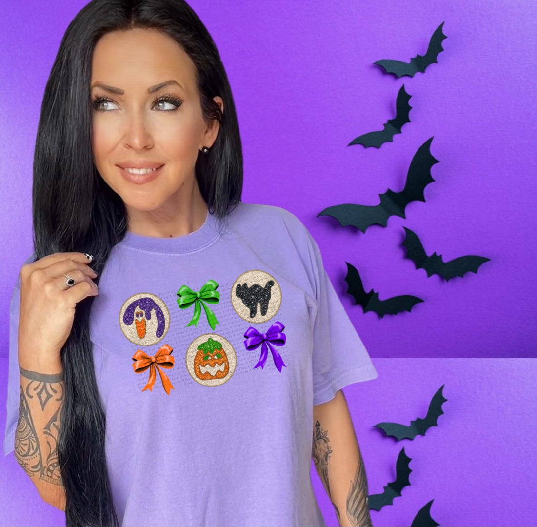 Halloween cookies and orange green purple bows  DTF transfer