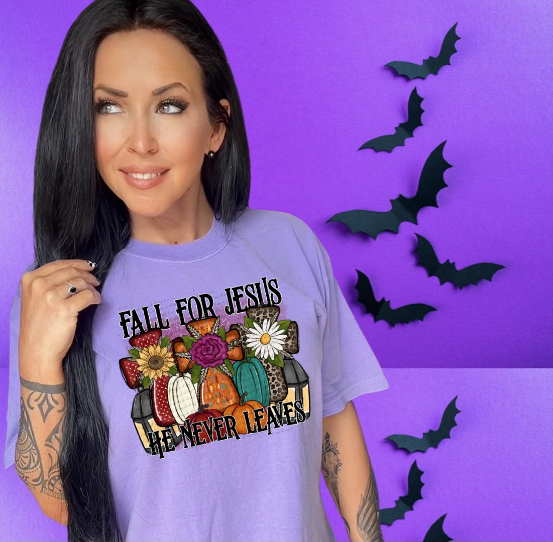 Fall for Jesus he never leaves trio cross and pumpkins  DTF transfer