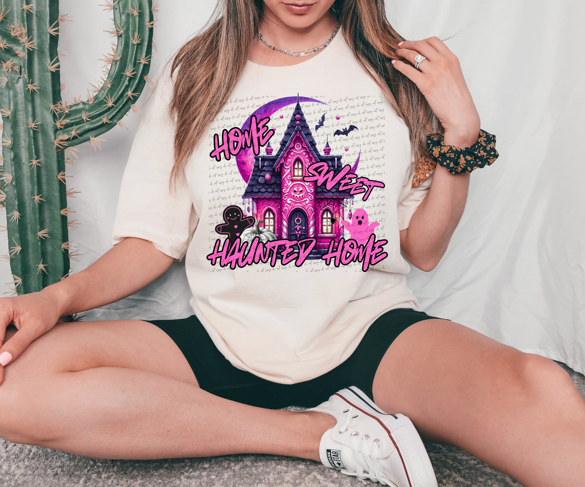 Home sweet haunted home pink house DTF TRANSFER