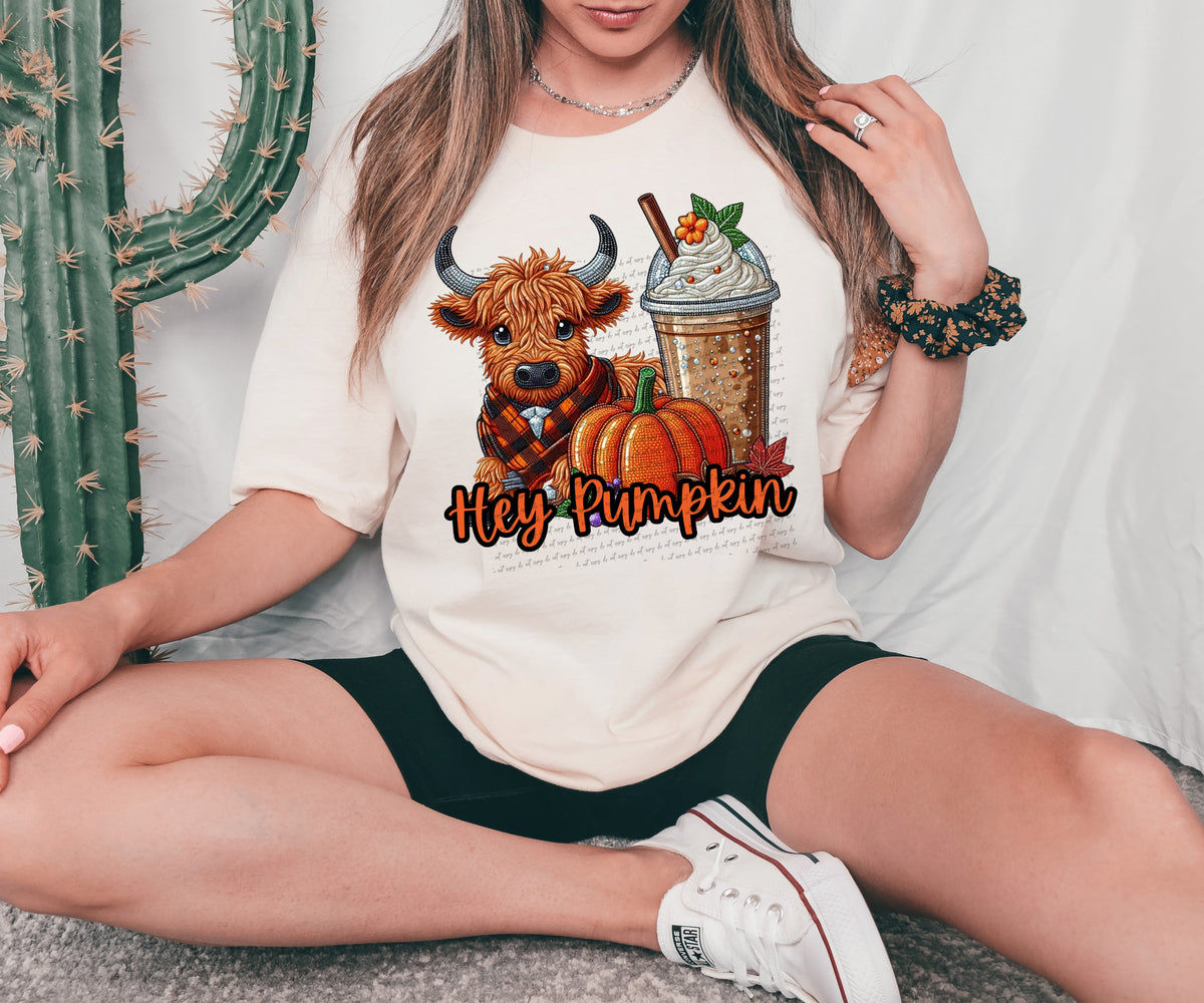 Hey pumpkin shaggy cow latte pumpkin DTF TRANSFER