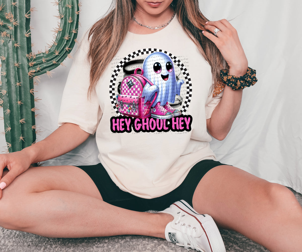 Hey Ghoul hey pink backpack circle ghost DTF TRANSFER