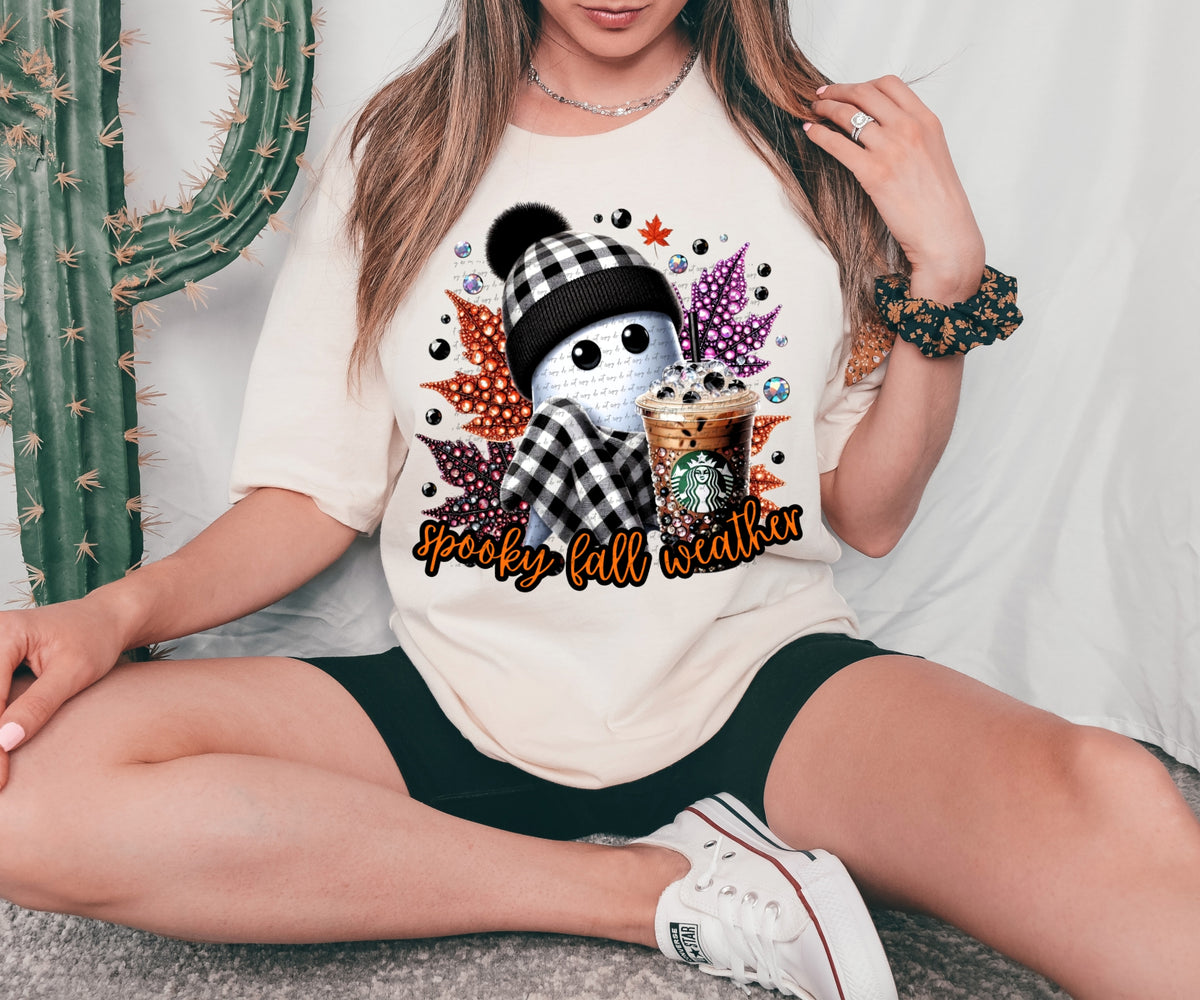 Spooky fall weather starbies plaid blanket and hat PURPLE LEAF DTF TRANSFER