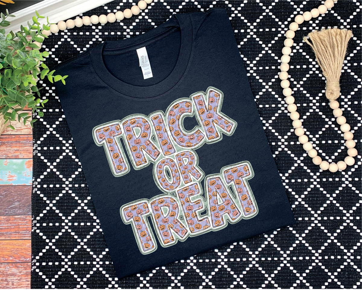 Trick or treat pumpkin font pixel DTF transfer