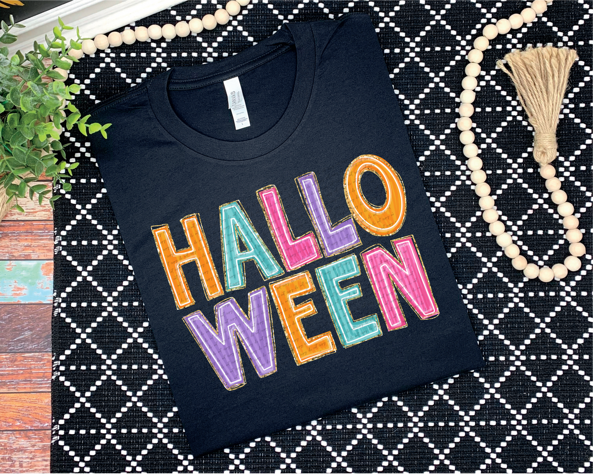 Halloween orange teal pink purple font pixel DTF transfer