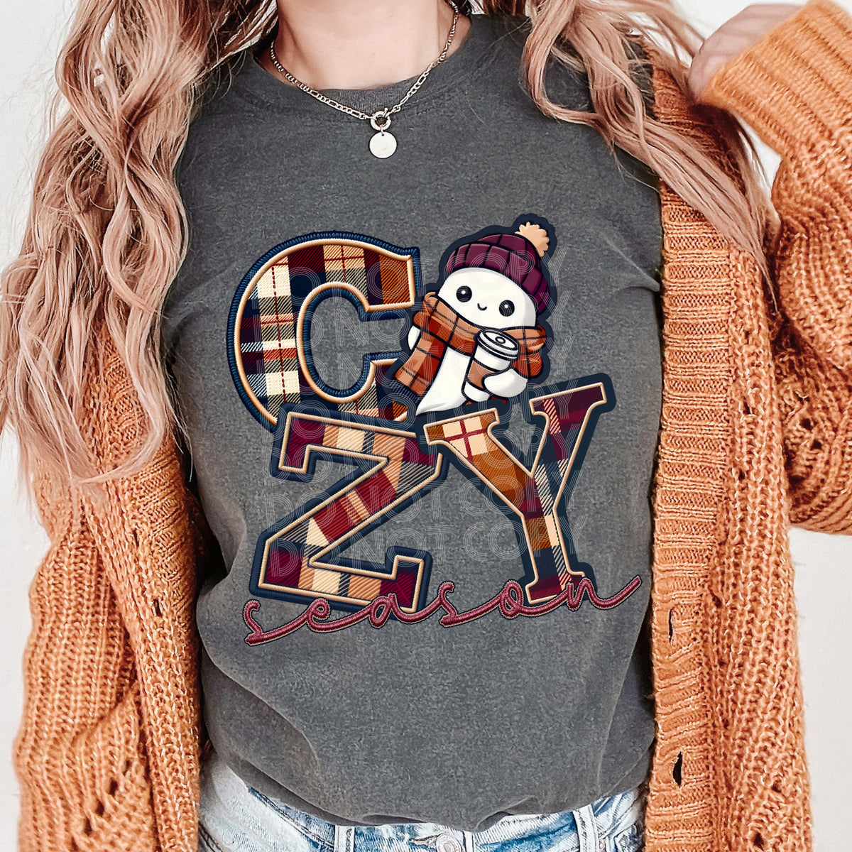 Cozy season plaid font snowman PHD  DTF transfer