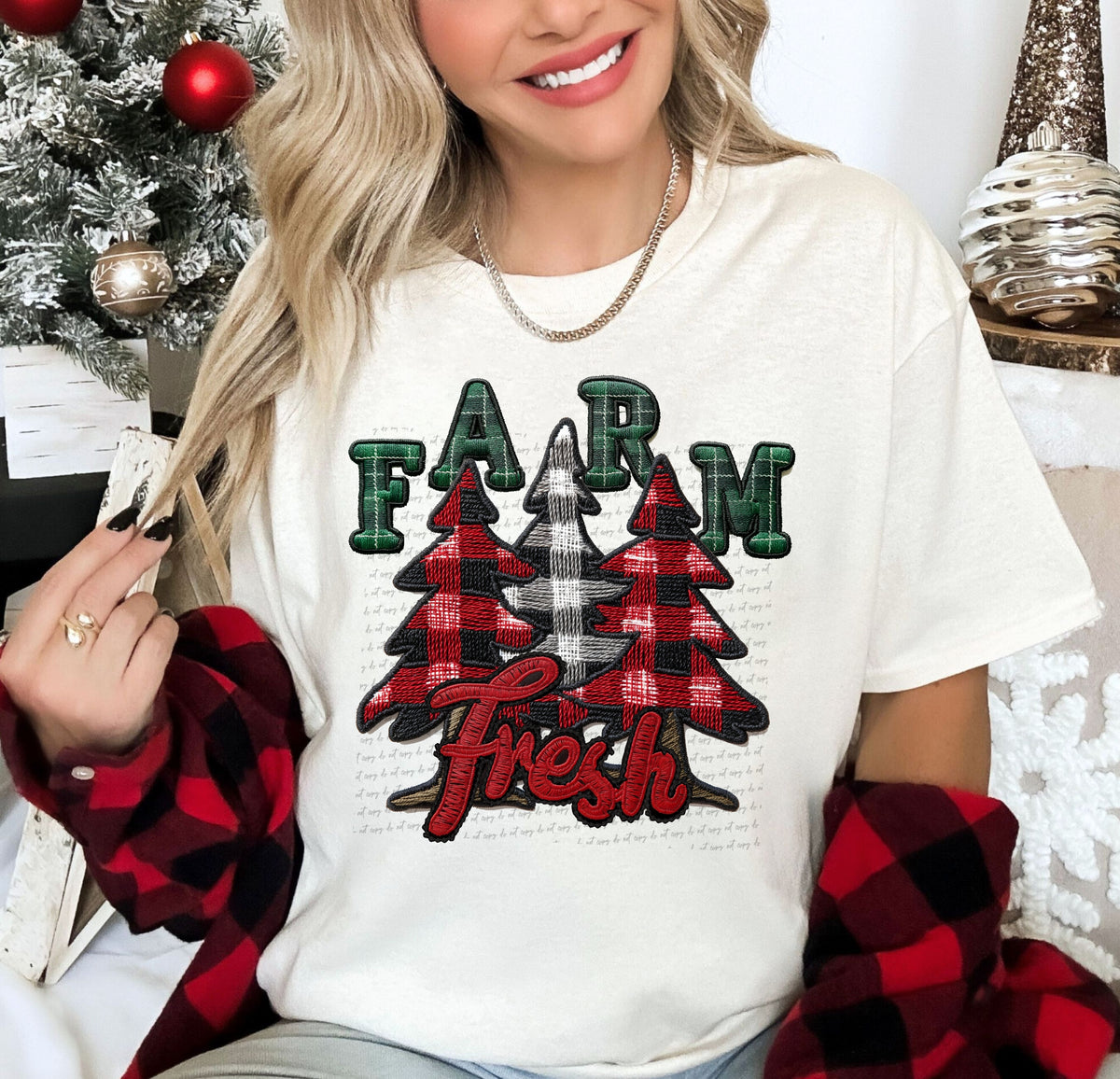 Farm fresh Buffalo plaid trees ssd DTF transfer