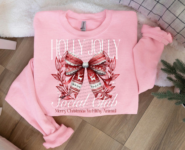 Holly Jolly social club bow  DTF transfer