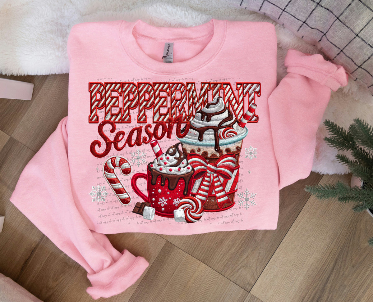 Peppermint season lattes candy canes and bow DTF transfer
