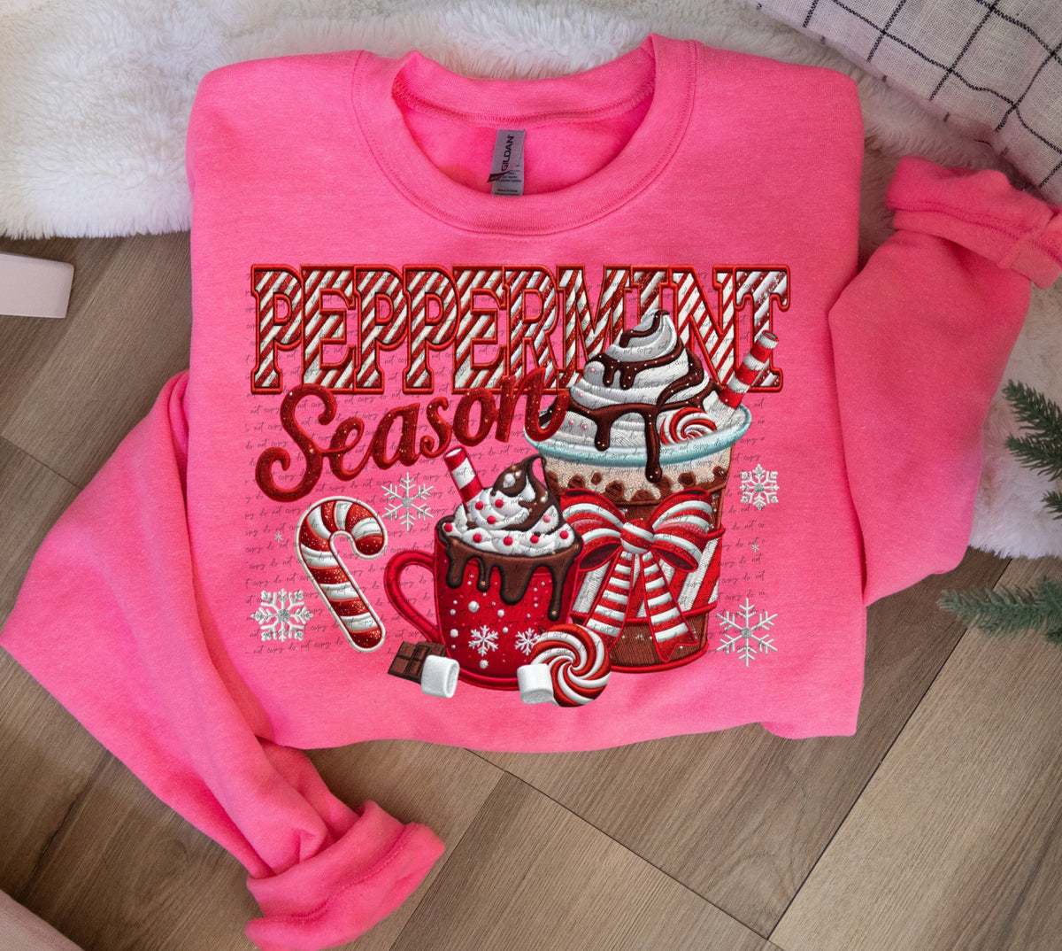 Peppermint season lattes candy canes and bow DTF transfer