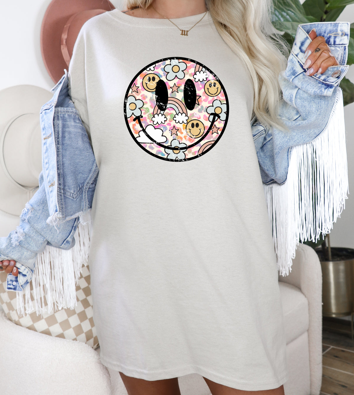 Hippie happy face rainbows and clouds DTF TRANSFER