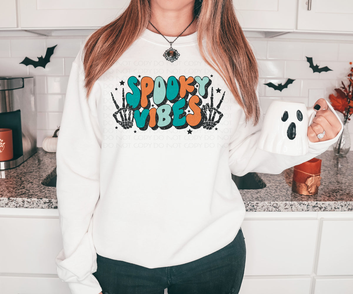 Spooky vibes peace skellie hands BLUE 2737 DTF TRANSFER