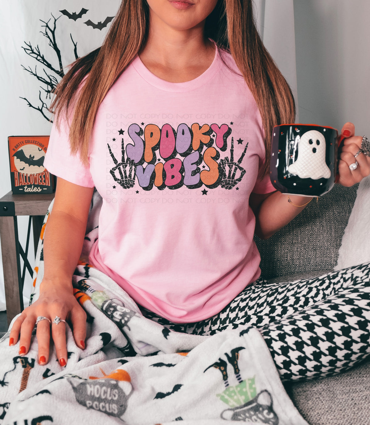 Spooky vibes two peace skellie hands (purple, orange, pink) 2736 DTF TRANSFER