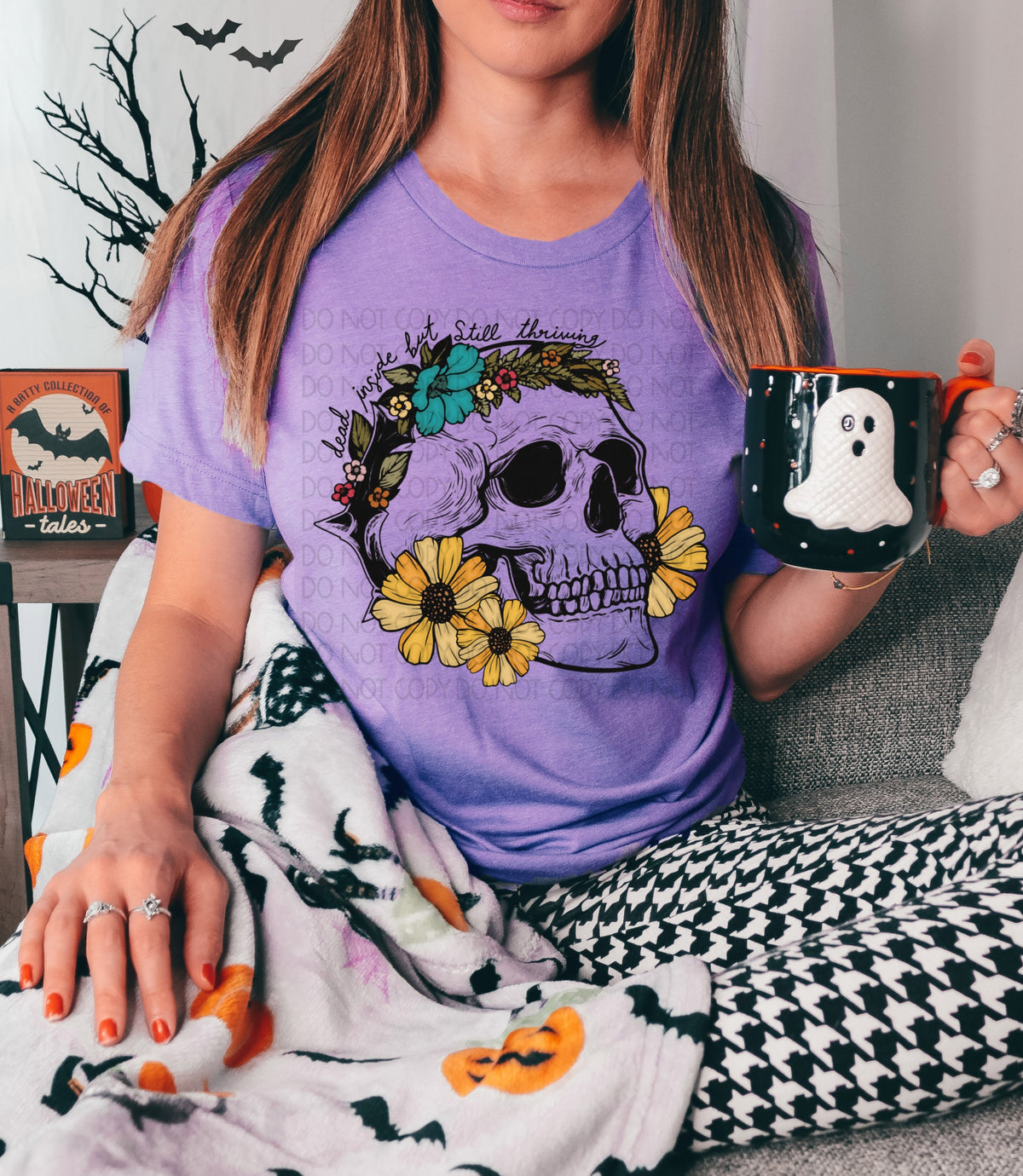 Dead inside but still thriving (skull with flowers) 2728 DTF TRANSFER