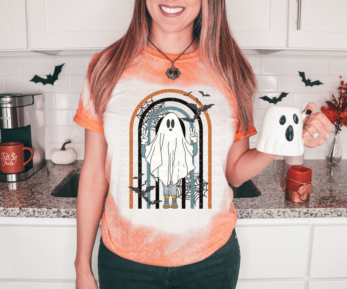 Ghost rainbow with spider webs and bats  DTF TRANSFER