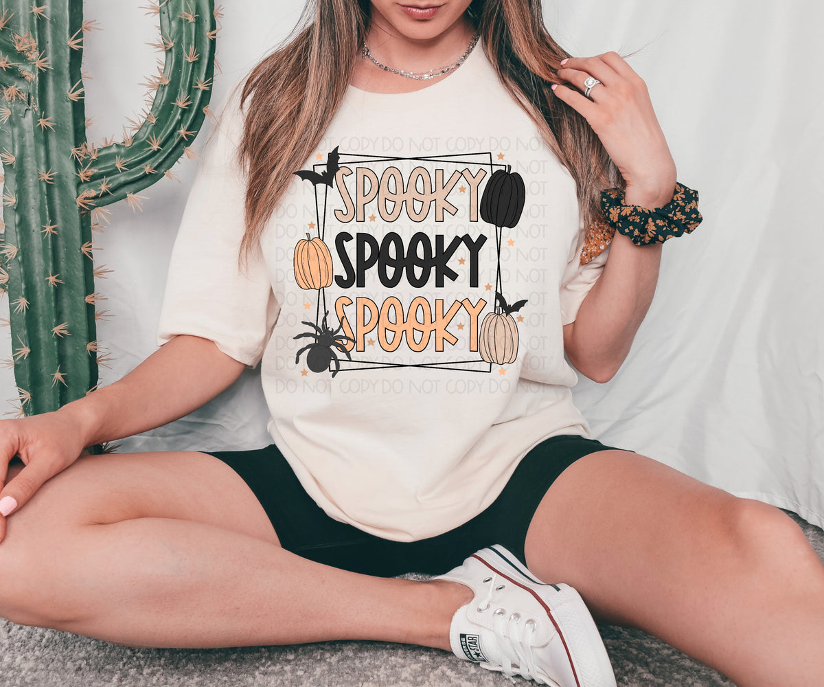 Spooky stacked square (pumpkins, spiders, bats) 2747 DTF TRANSFER
