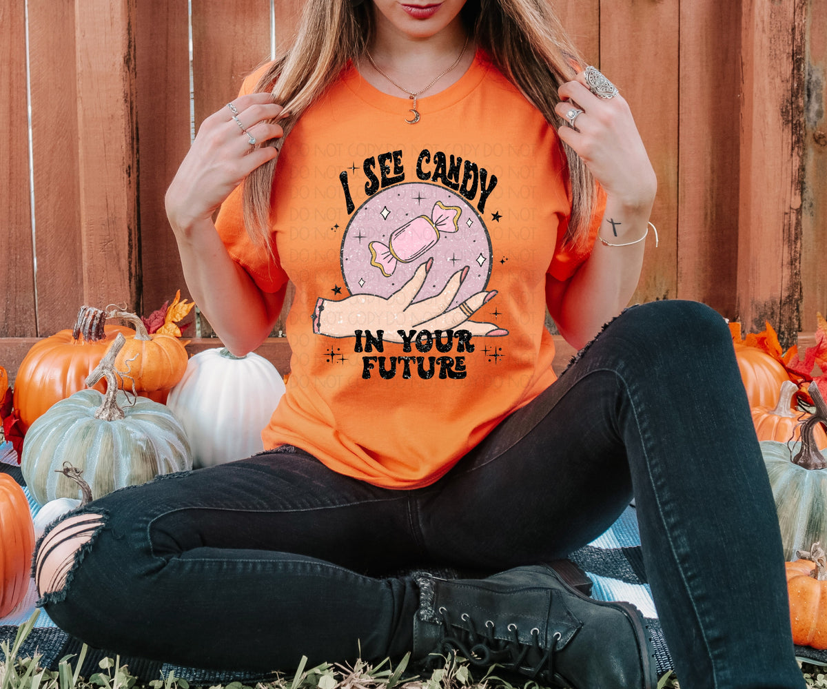 I see candy in your future (crystal ball with candy and hand) 8061 DTF TRANSFER