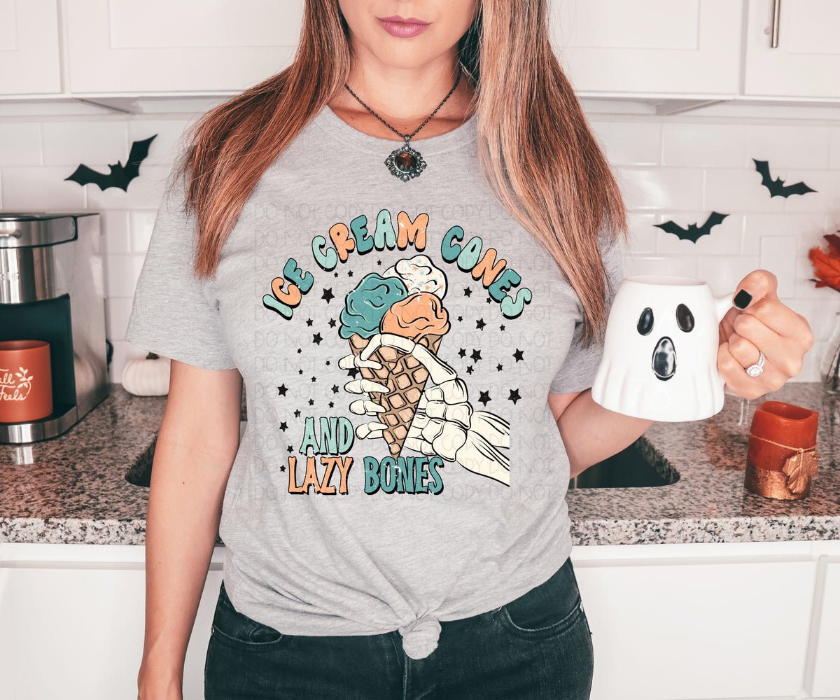 Ice cream cones and lazy bones (cone with skeleton hand blues) 8060 DTF TRANSFER