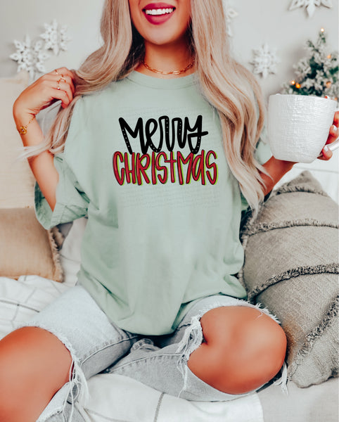 Merry Christmas black and red font DTF Transfers