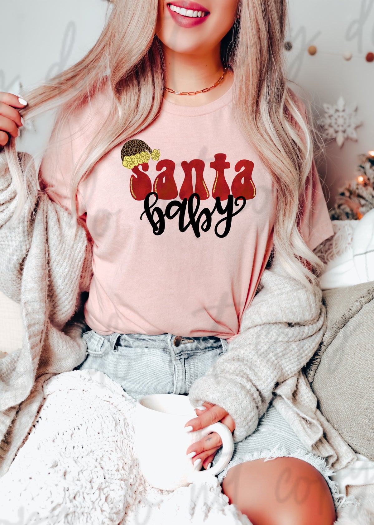 Santa baby red black font santa hat DTF Transfers