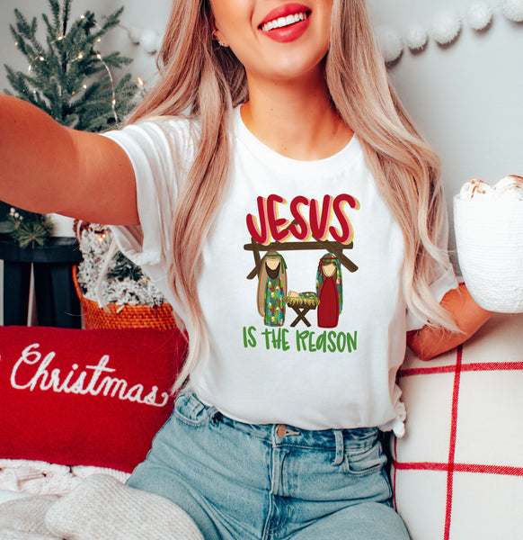 Jesus is the reason red green font DTF Transfers