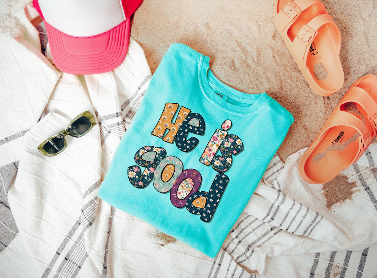 He is good colorful font with florals 2094 DTF Transfers