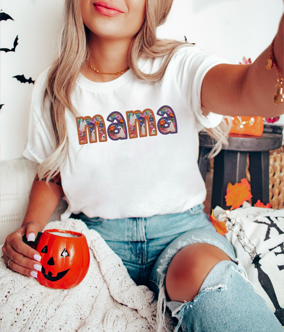 Mama faux embroidery GHOST DTF TRANSFER