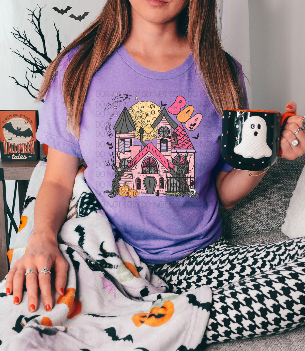 Boo haunted house pink and grey 2756 DTF TRANSFER