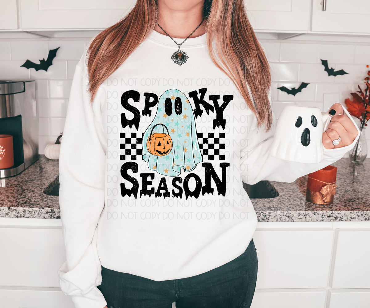 Spooky season blue ghost with pumpkin  2726 DTF TRANSFER