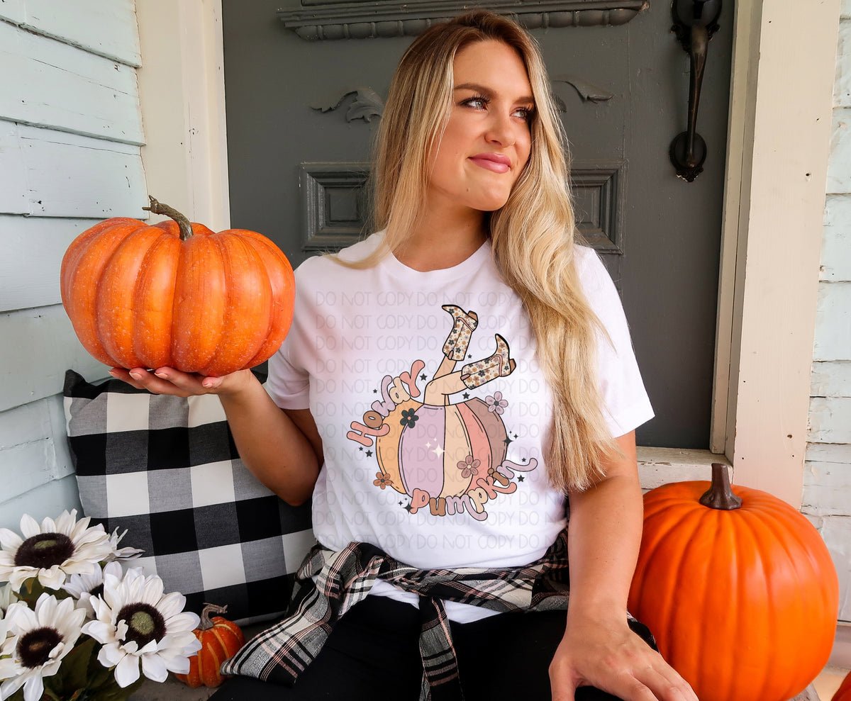 Howdy Pumpkin pastel cowgirl in pumpkin 2775 DTF TRANSFER