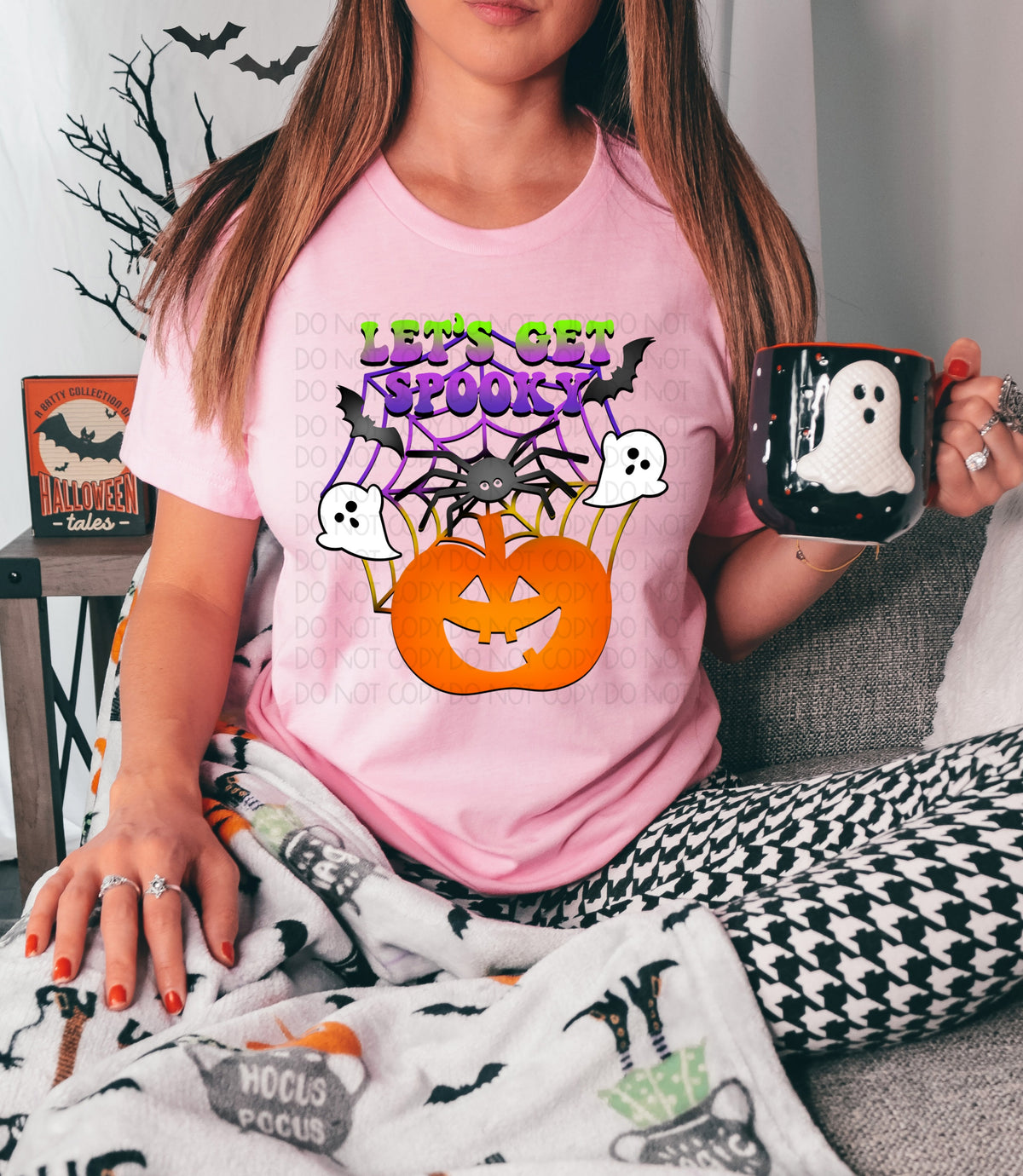 Lets get spooky (spider web with ghosts and pumpkins) FULL COLOR DTF TRANSFER
