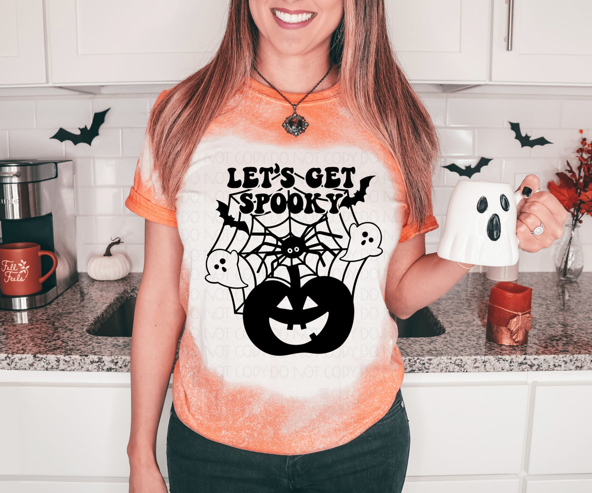 Lets get spooky (spider web with ghosts and pumpkins) BLACK DTF TRANSFER