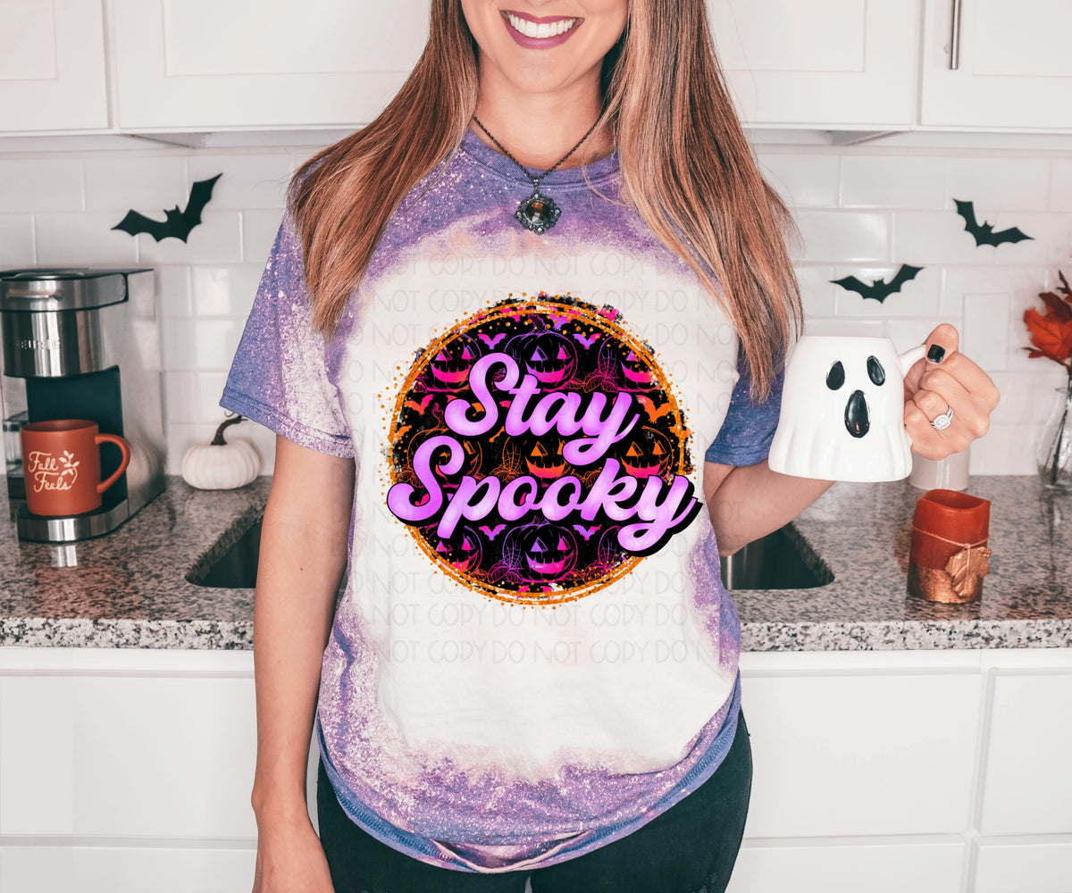 Stay Spooky circle with pumpnkins and bats (orange and purple)  DTF TRANSFER