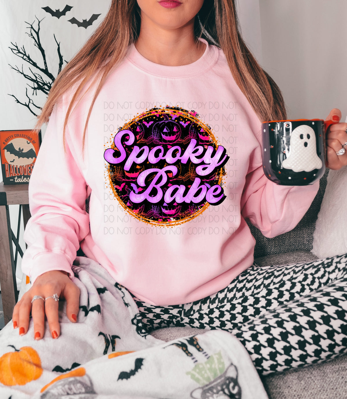 Spooky Babe circle with pumpnkins and bats (orange and purple)  DTF TRANSFER