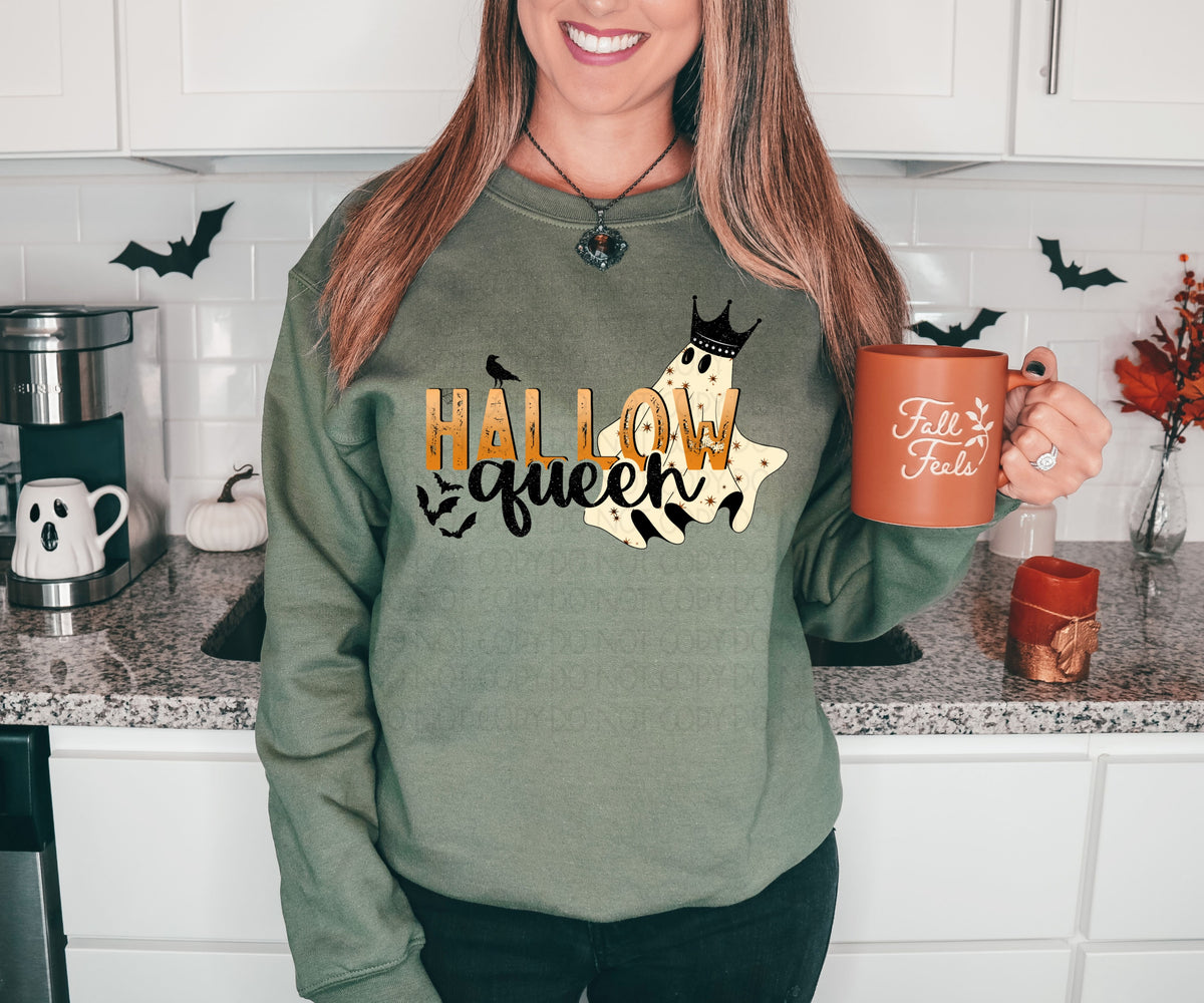 Hallow Queen ghost with crown and bats DTF TRANSFER