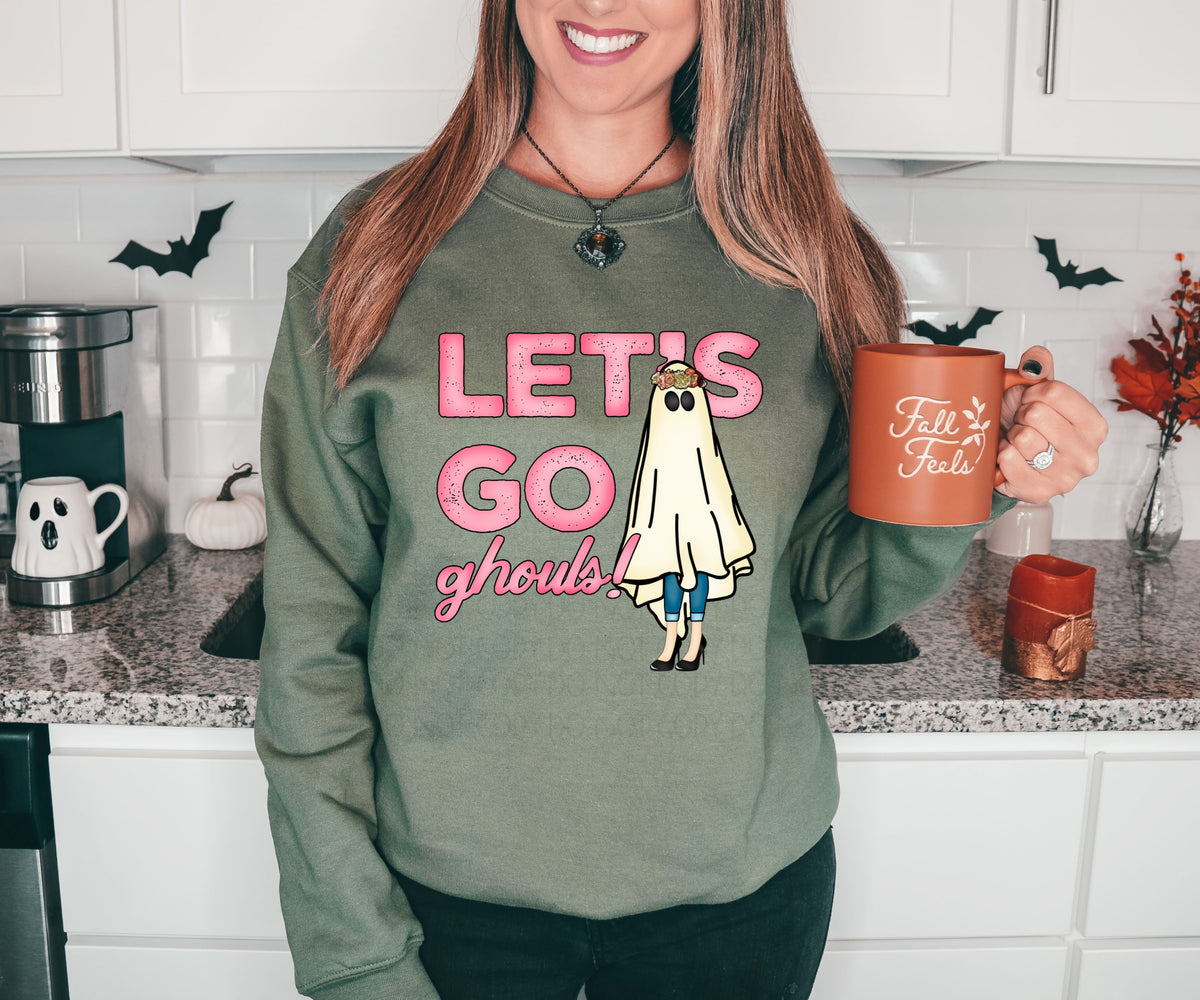 Let's go ghouls! Ghost sheet with legs PINK LETTERS DTF TRANSFER