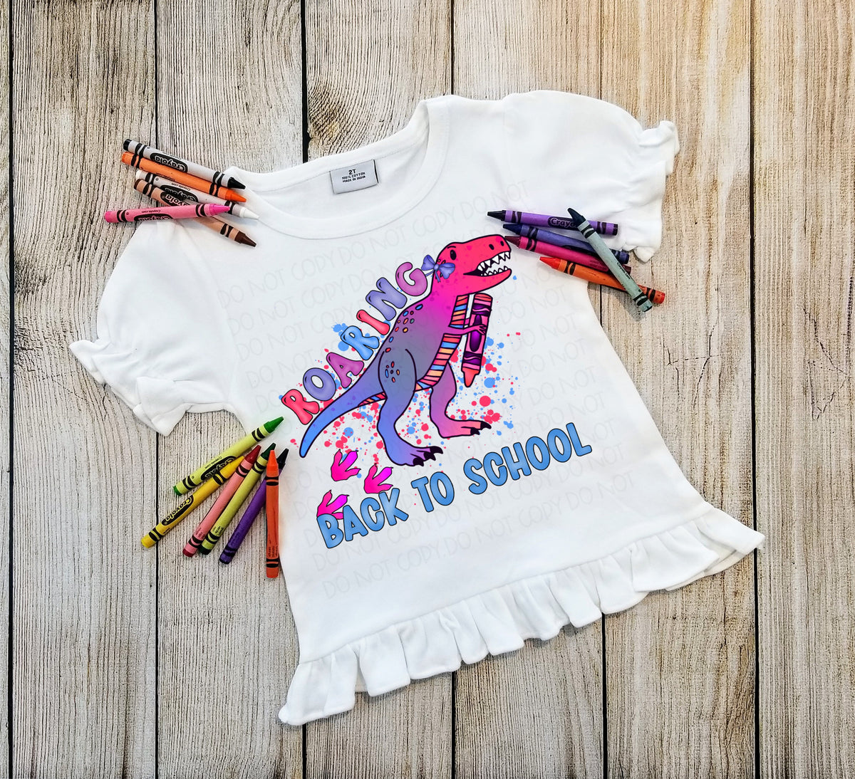 Roaring back to school dino girl colors DTF TRANSFER