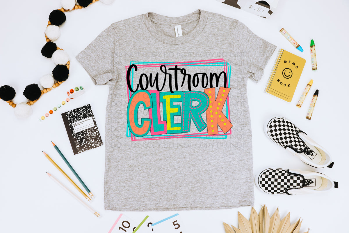 Courtroom Clerk with frame colorful 2015 DTF TRANSFER