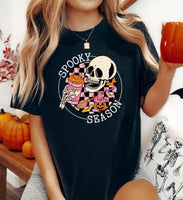 Spooky season WHITE font circle skeleton DTF TRANSFER